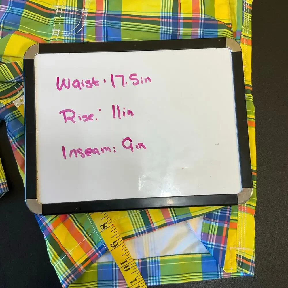 Chaps Plaid Swim Trunks Men’s Medium Bright Madras Board Shorts Yellow Blue NWT